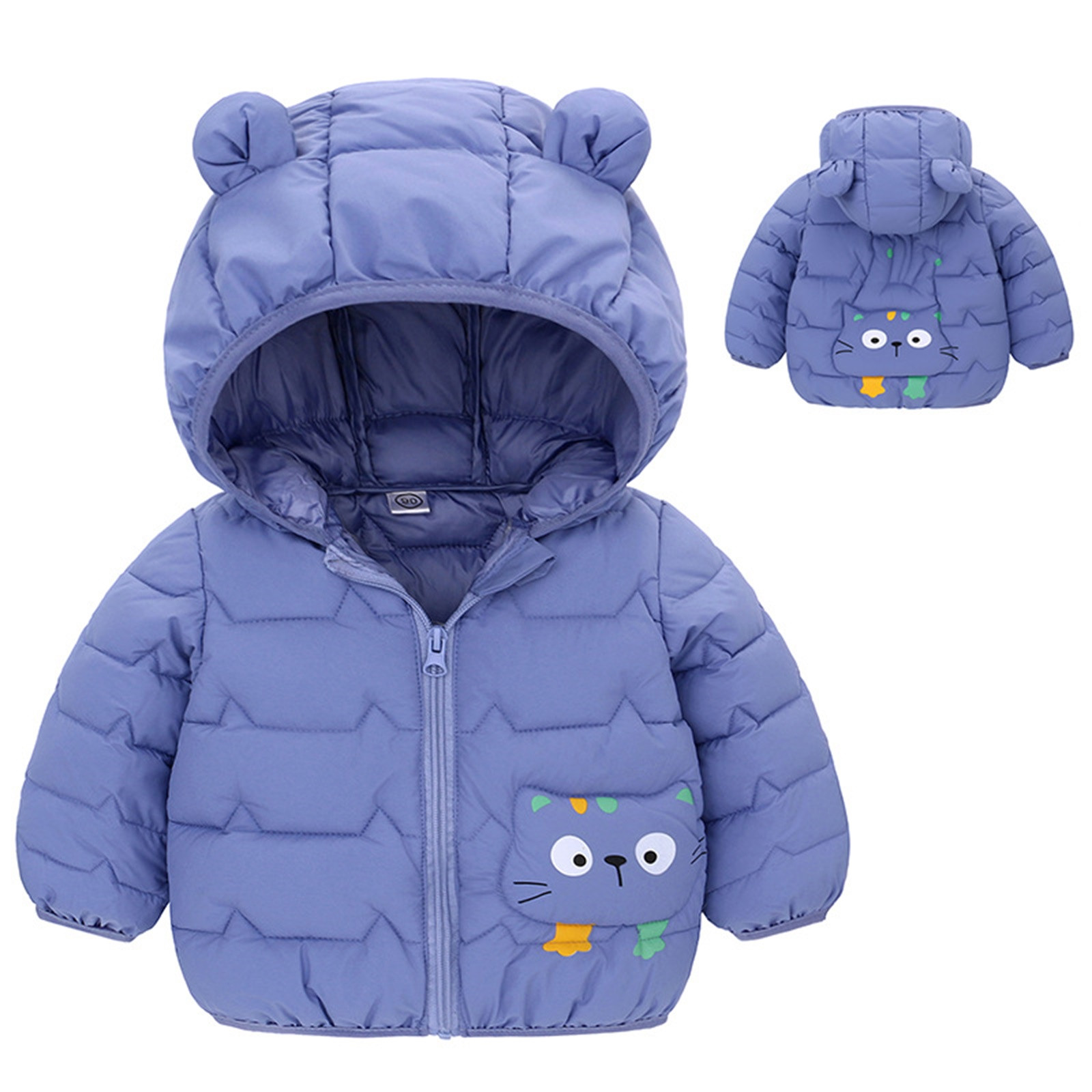 Toddler Kids Boys Girls Polar Down Puffer Jacket with Hood Autumn and Winter Children's Down Baby Cartoon Pattern Hooded Ears for Boys and Girls Warm PaddedHooded Outwear Parka 4-5 Years